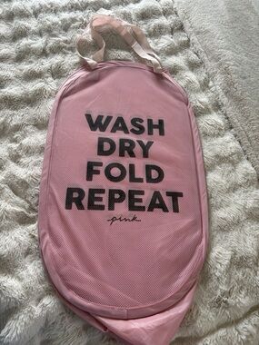 PINK Victoria's Secret Pink Mesh Laundry Hamper with Black Text